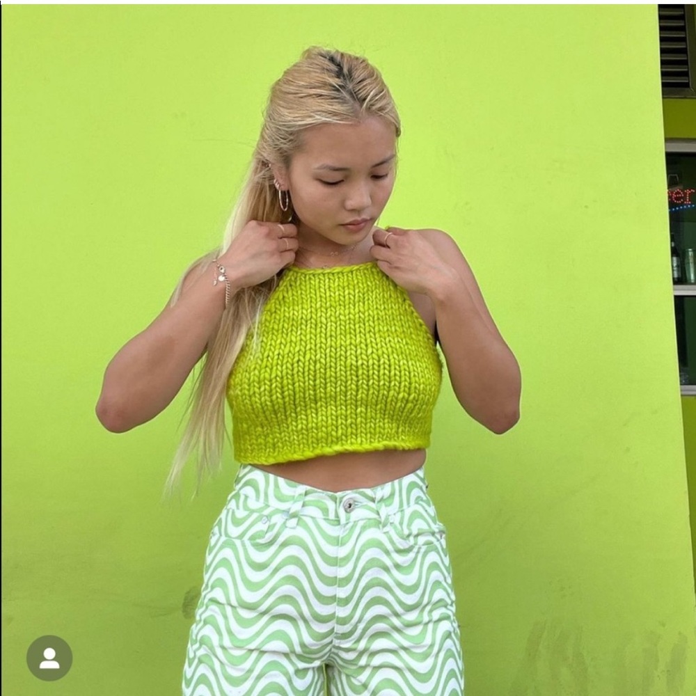 Lime green knit halter top
